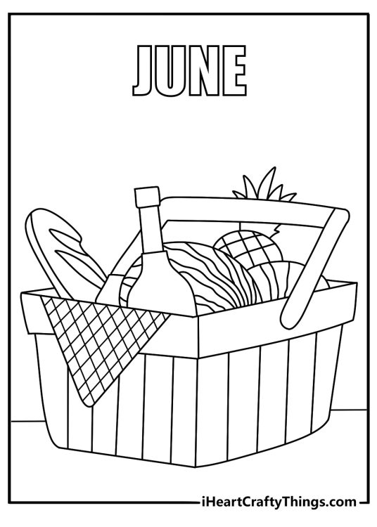 June picnic basket coloring page for kids