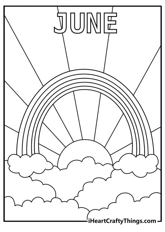 June sunshine and rainbow coloring page
