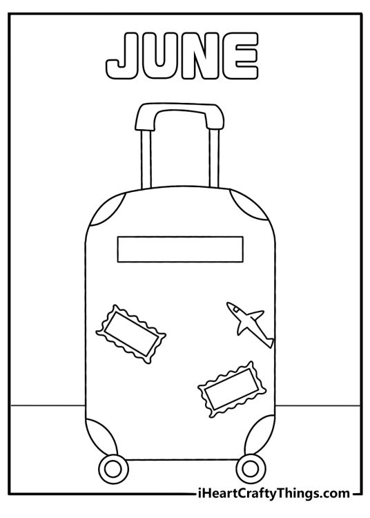 June vacation suitcase coloring page