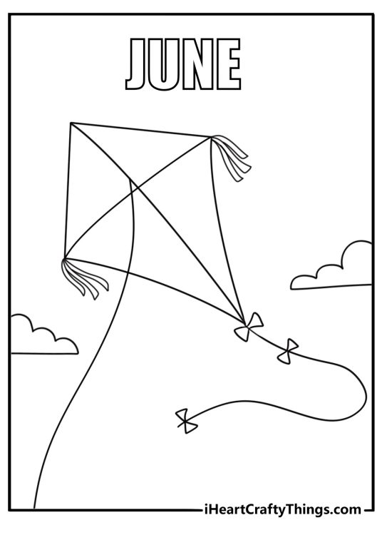 Kite flying on a windy June afternoon coloring sheet