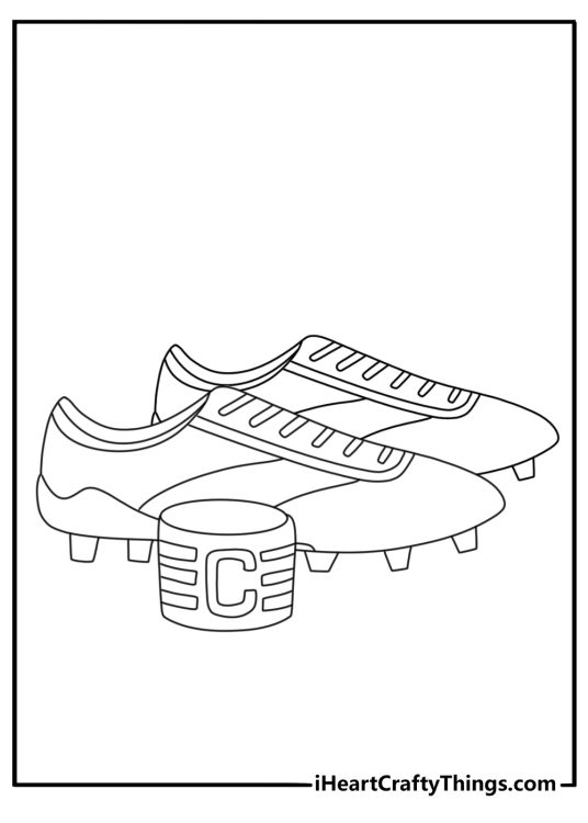 Kylian Mbappe coloring page showing a captain armband beside soccer boots
