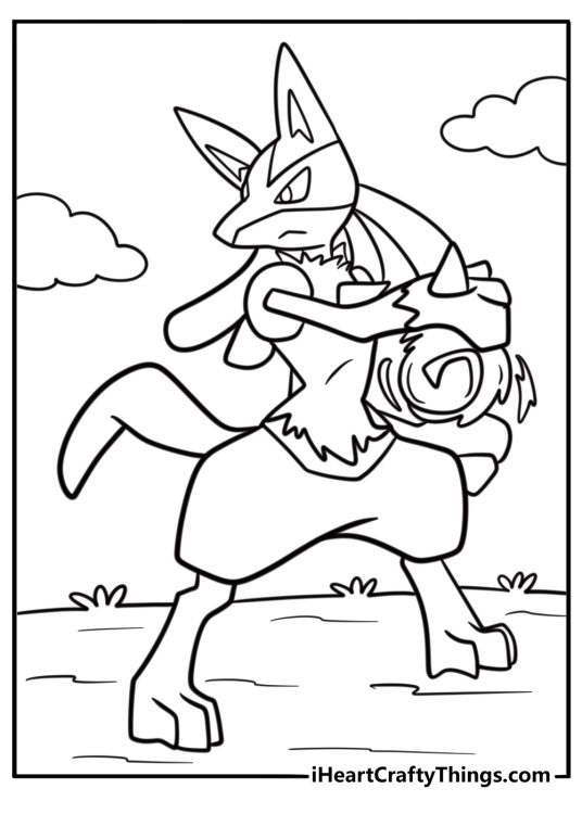 Lucario charging up for a final attack free coloring page pdf