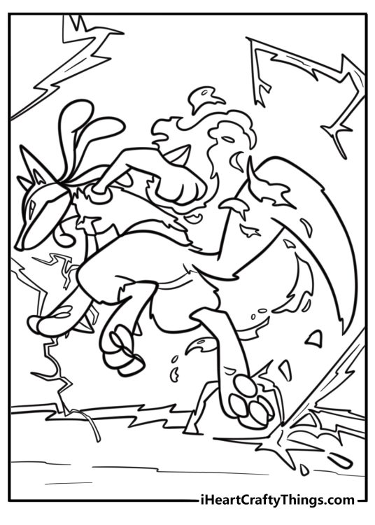 Lucario dodging an attack mid air detailed coloring sheet