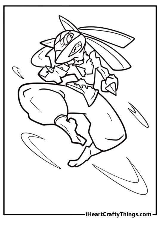 Lucario jumping high in the air free printable coloring page
