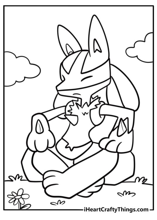 Lucario meditating and focusing its aura fun coloring sheet