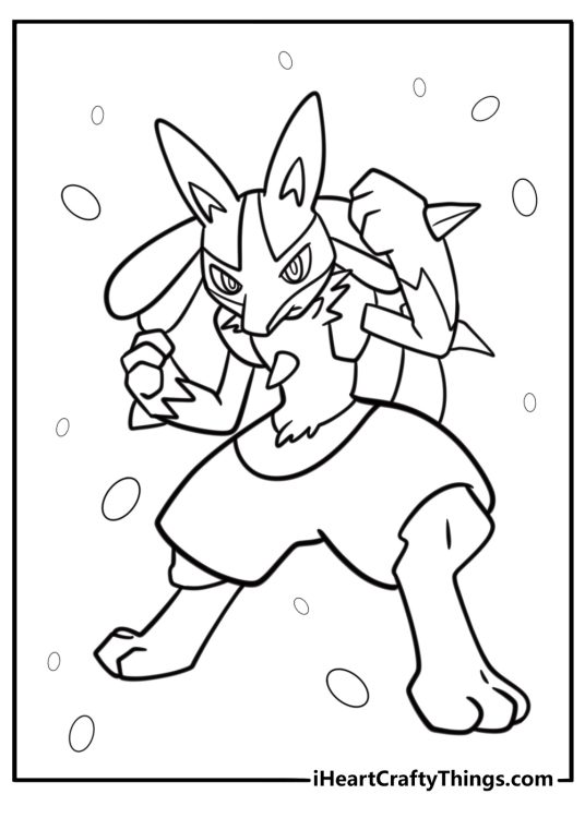 Lucario standing in a battle-ready pose coloring page