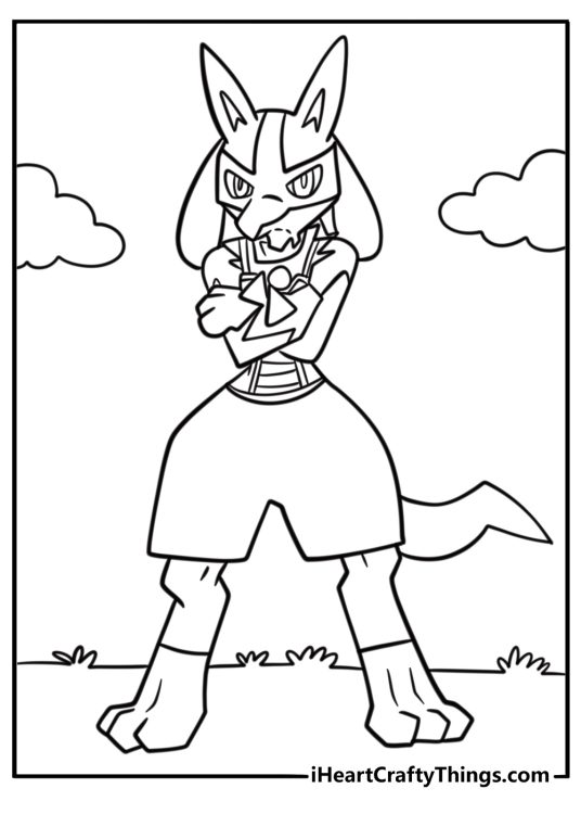 Lucario standing with arms crossed looking serious coloring sheet