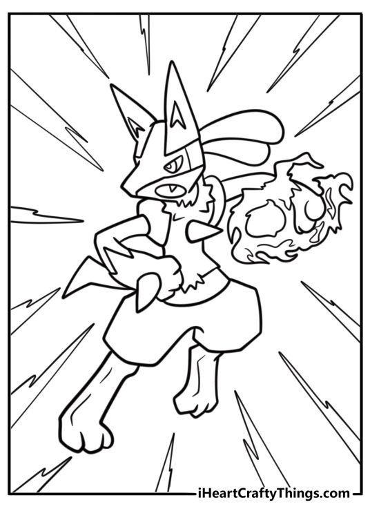 Lucario using Aura Sphere attack coloring sheet