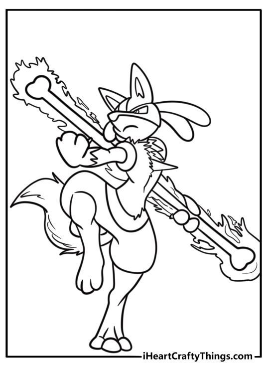 Lucario using Bone Rush attack printable coloring page