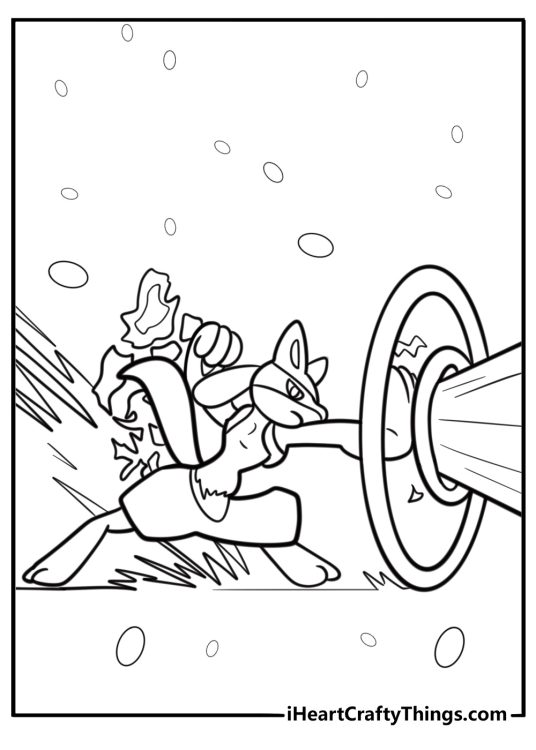 Lucario using Force Palm attack free printable coloring page
