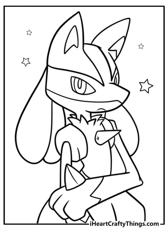 Lucario with a determined expression detailed coloring sheet