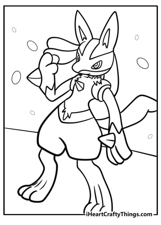 Lucario with clenched fists ready for battle coloring page