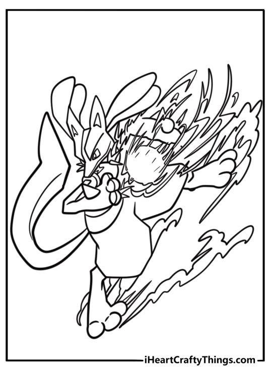 Lucario with glowing aura energy printable coloring sheet