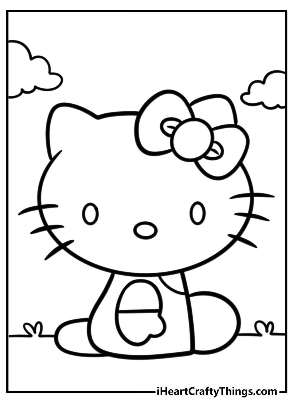 Simple Hello Kitty sitting printable coloring page for preschoolers