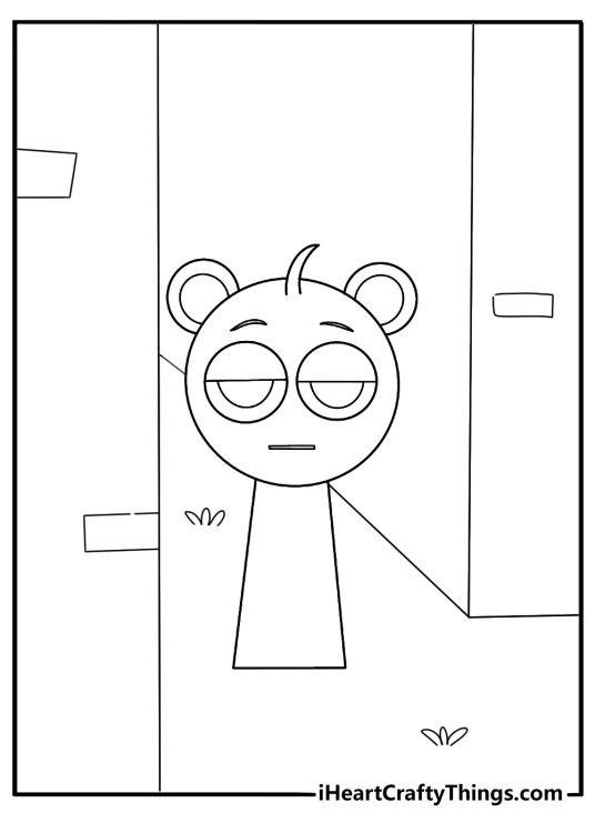 Sprunki navigating through a maze of holographic walls coloring page