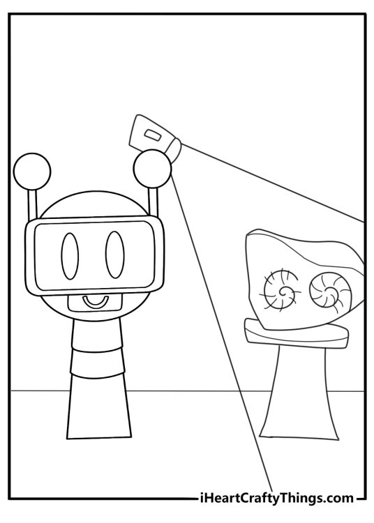 Sprunki scanning a large ancient artifact with device coloring sheet