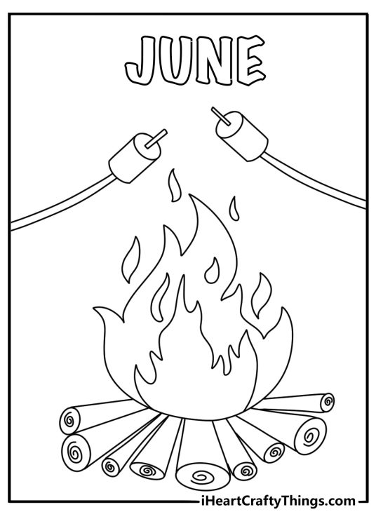 Summer campfire June coloring printable