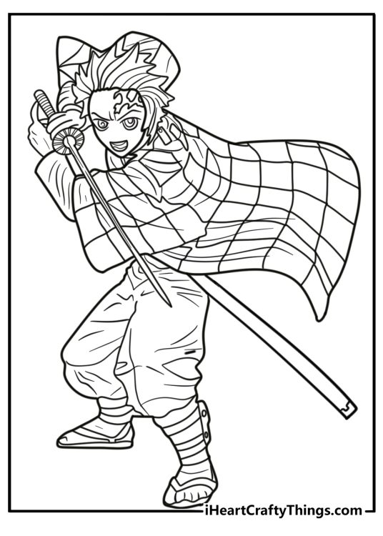 Tanjiro Kamado holding his sword coloring page