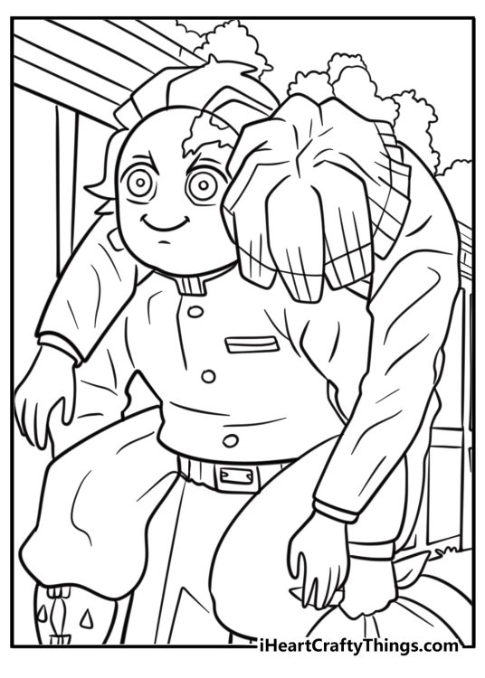 Tanjiro and Zenitsu training together fun coloring sheet