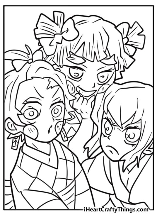 Tanjiro and his friends ready for their next mission free coloring page pdf