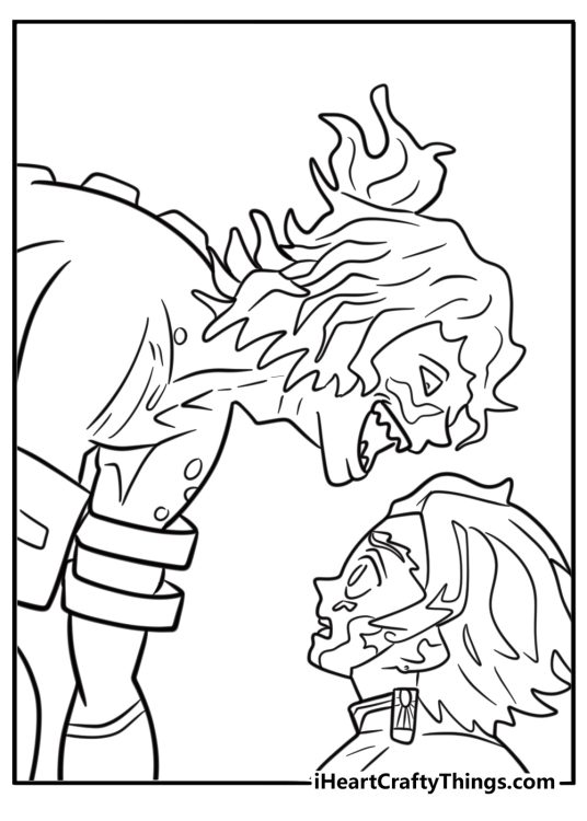 Tanjiro fighting against a demon detailed coloring sheet