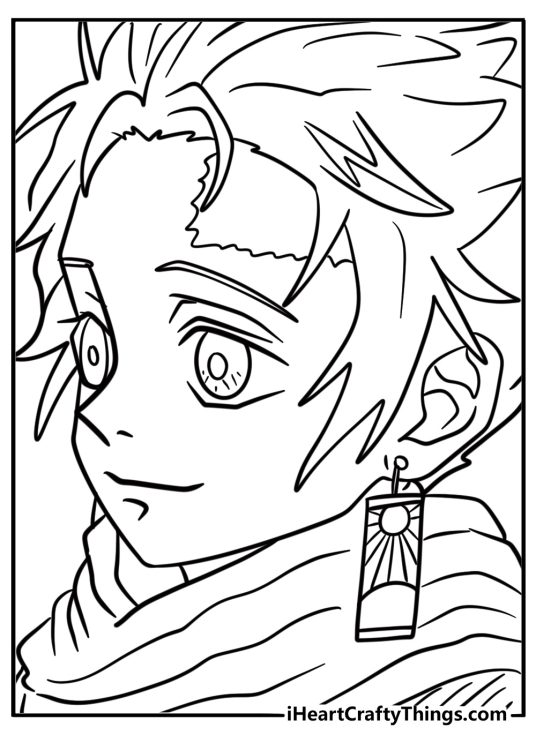 Tanjiro showing his hanafuda earrings free coloring