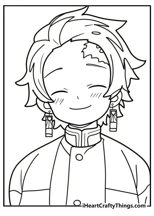 Tanjiro with a bright smile fun printable coloring sheet
