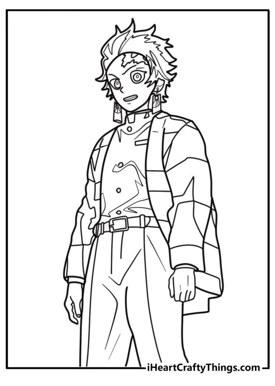 Tanjiro with a determined expression printable coloring page