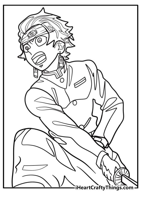 Tanjiro with his Demon Slayer Corps headband fun coloring sheet