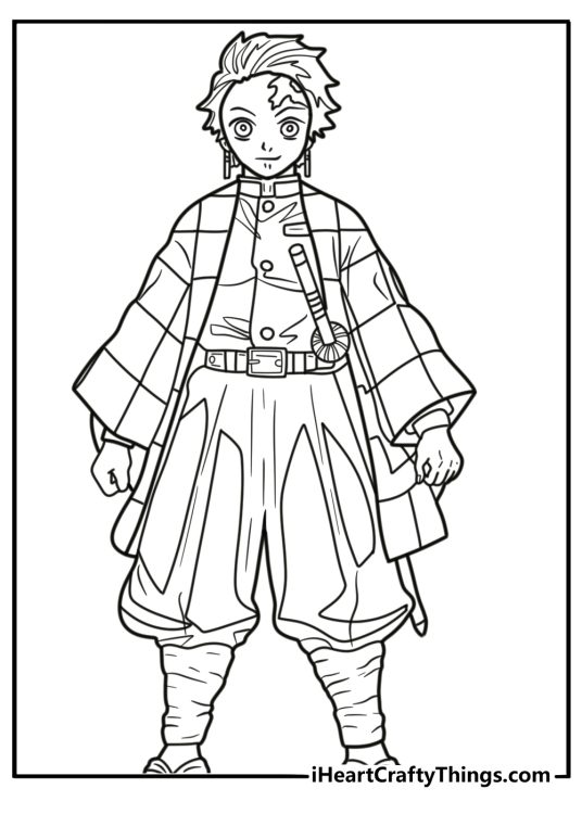 Tanjiro with his checkered haori detailed coloring sheet