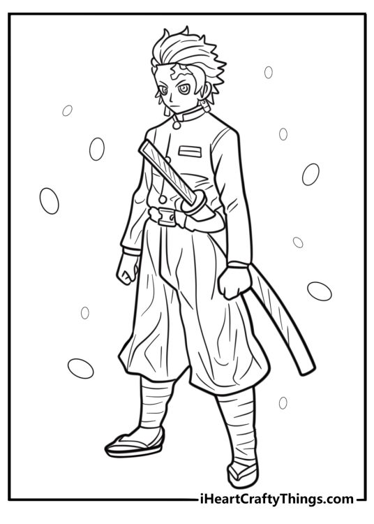 Tanjiro with his demon slayer uniform coloring page