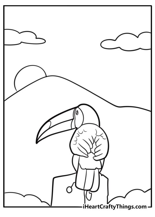 Toucan watching the sunset detailed coloring sheet