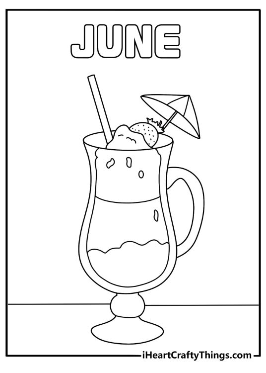 Tropical summer drinks June coloring page