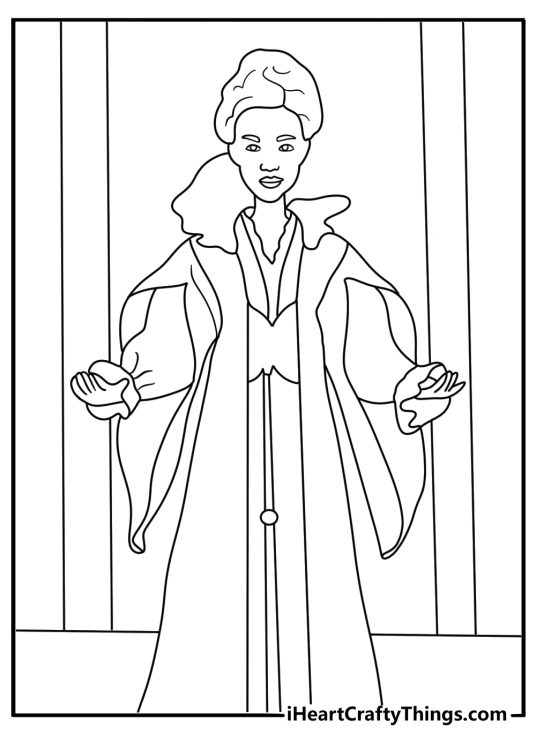 Wicked coloring pages scene featuring Madame Morrible inside Shiz University