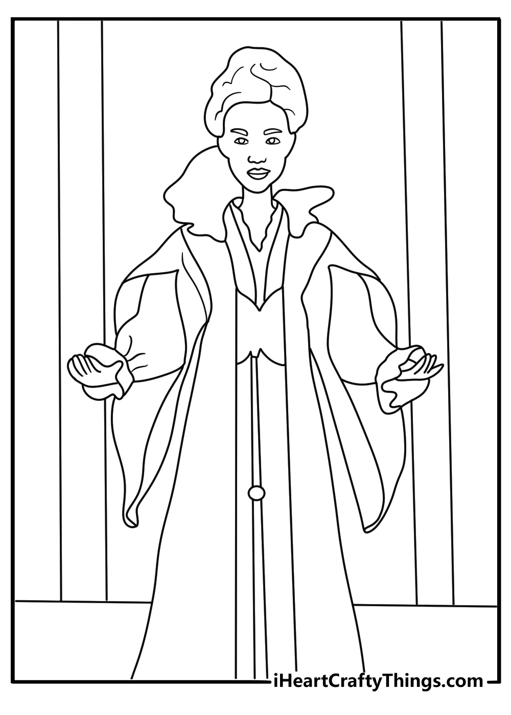 Wicked coloring pages scene featuring Madame Morrible inside Shiz University