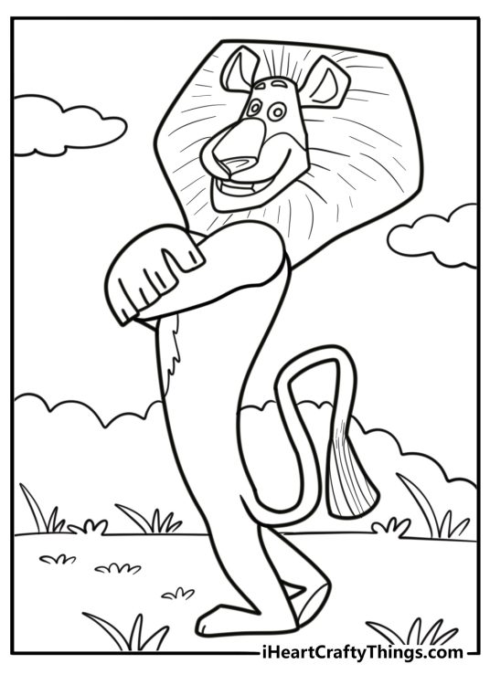 Alex the lion standing proudly coloring page