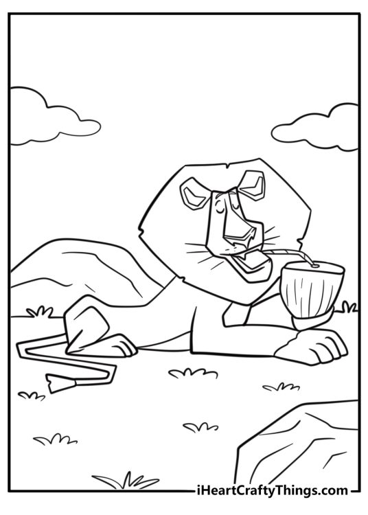Alex with a coconut drink coloring page