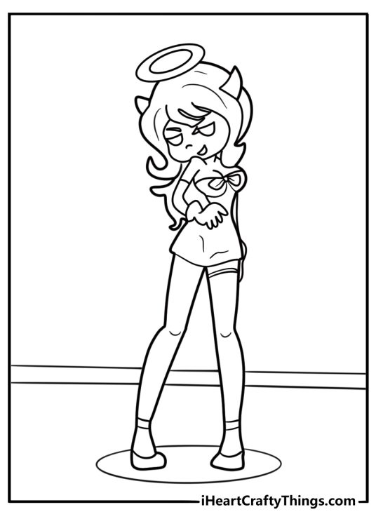 Alice Angel with her halo and horns coloring page