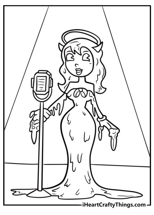 Alice Angel with her microphone coloring page