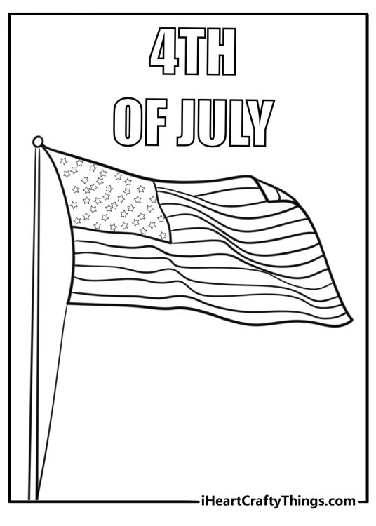 American flag waving in the breeze on a July day coloring page