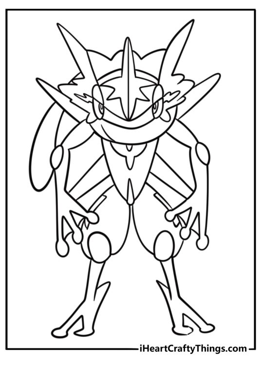 Ash Greninja with glowing eyes coloring sheet