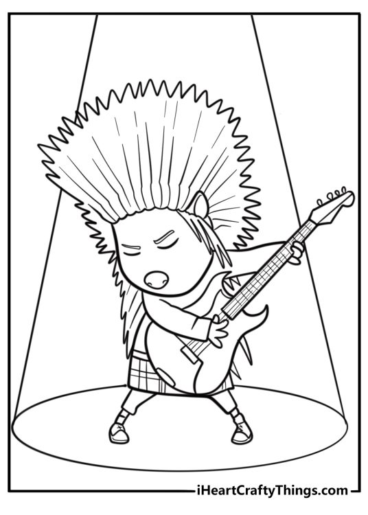 Ash performing with rock band coloring page