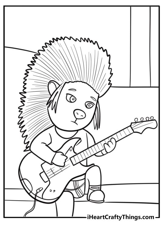 Ash playing electric guitar coloring page
