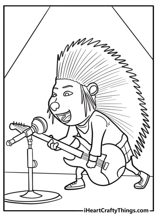 Ash writing music with guitar coloring page