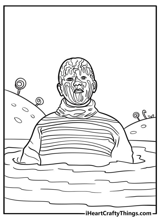 Augustus Gloop falling into the chocolate river free coloring page