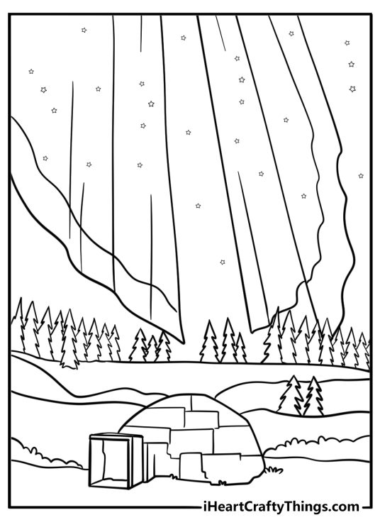 Aurora borealis in northern Canada coloring sheet