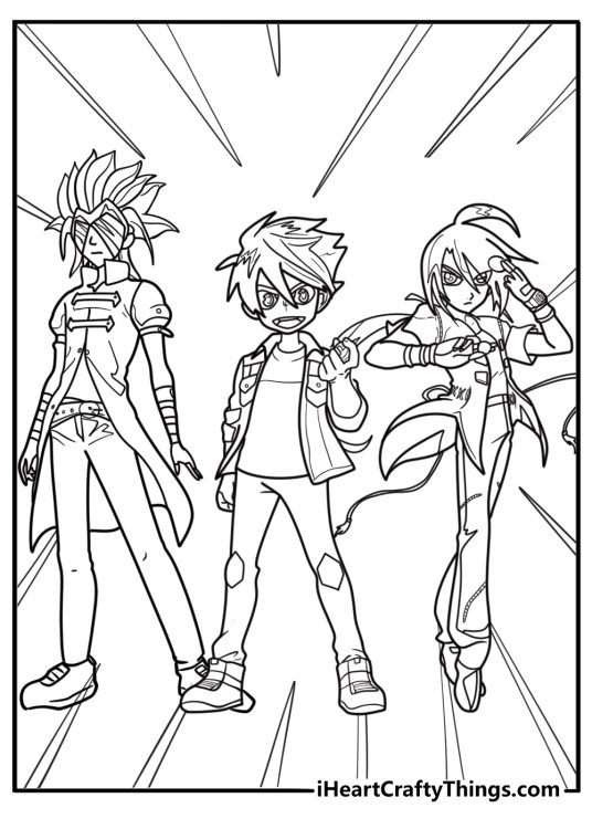 Bakugan battle brawler team posing together coloring page