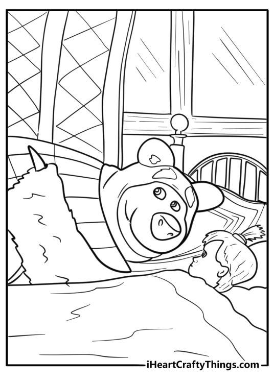 Bear sleeping in his bed printable coloring sheet