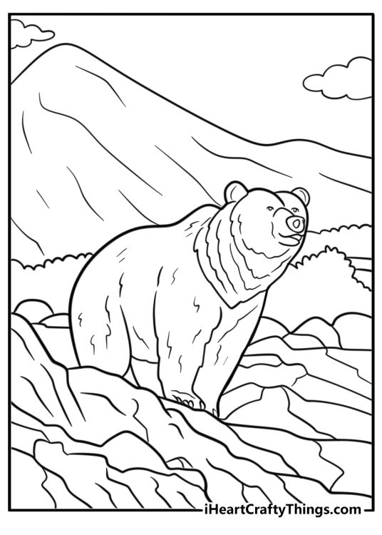 Bear walking through the Canadian Rockies coloring sheet