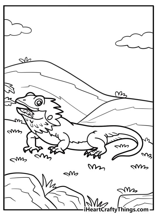 Bearded dragon eating leafy greens coloring page